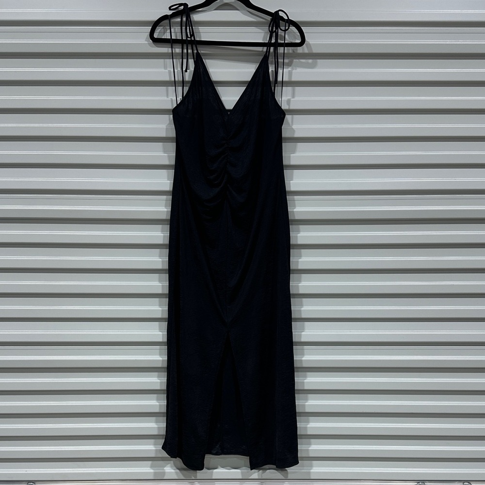 Zara Black Midi Slip Dress with Tie Shoulder Straps